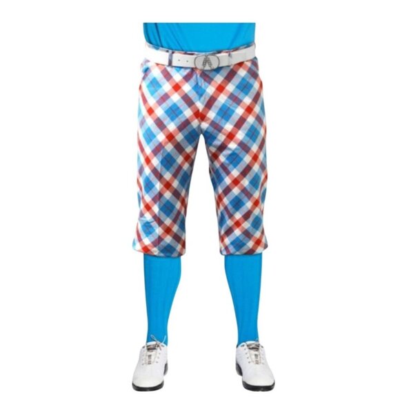 SOLD💕Royal & Awesome Plaid a Blinder Golf Knickers Size 36 Pants Red White Blue - Picture 1 of 16